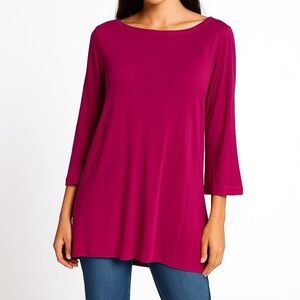 Eileen Fisher Women's Sz S Viscose Jersey Stretch Bateau Neck Tee USA Made